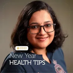 This is a portrait of Dr. Tanmaya, one of our key physicians. She is dedicated to providing actionable health tips rooted in Ayurvedic principles to help you achieve your wellness goals.