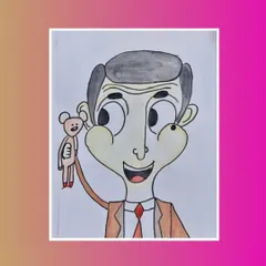 A charming drawing of Mr. Bean with his best friend, Teddy. This piece perfectly captures his quirky and lovable personality.