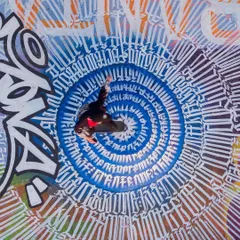 An overhead drone shot of the finished Bandra Skatepark project for the Mumbai Urban Art Festival. This piece features a massive calligraphic circle at its center, designed to be seen from above and experienced by the skaters who use the space daily.
