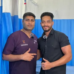 With national powerlifting champion Ritesh after his recovery session.