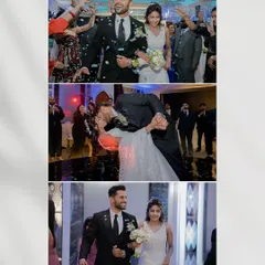 A collage capturing the celebration after a Christian wedding, including the confetti toss and the couple's first kiss.