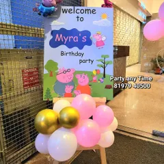 A welcome sign for a Peppa Pig themed birthday party.