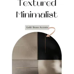 A mood board for a textured minimalist design. This palette combines different fluted and smooth surfaces with black and brass accents to create a look that is sophisticated and modern.