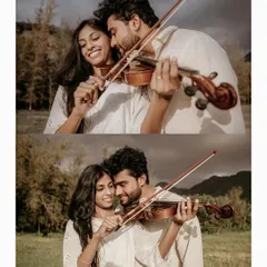 Weaving music into your love story with a creative pre-wedding shoot featuring a violin. This concept adds a layer of artistic expression to your couple portraits.
