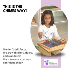 This is the Chimes way. Instead of drilling facts, we provide engaging, hands-on materials like this dressing frame that allow children to grow into confident thinkers and doers by mastering real-world skills.
