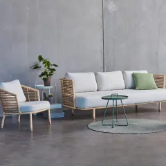 This image shows the same modern sofa set design as my first featured item but with light-colored cushions. It demonstrates the customization I offer, allowing you to choose fabrics that perfectly match your home's decor.