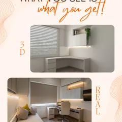 This image demonstrates our commitment to detail, showing the 3D render and the final multi-functional home office, perfectly executed.