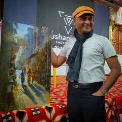 Another photo with my completed cityscape, feeling grateful for the positive response from fellow art teachers.