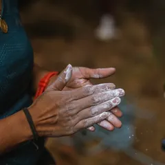 Chalking up before a climb. Having quality chalk makes a huge difference in grip and confidence on the rock.