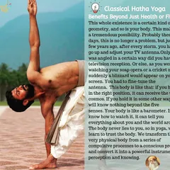 Classical Hatha Yoga is more than just physical exercise; it is a way to align your body's geometry with the cosmic geometry. This image, featuring the Trikonasana posture, explains how the body can be transformed into a powerful instrument of perception, moving from compulsion to consciousness.