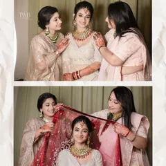 A heartwarming moment between the bride and her sisters. They help her with her veil, sharing smiles and love just before the ceremony begins.