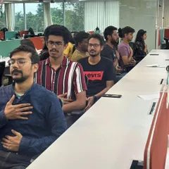 A moment of collective calm at MagicBricks. I guided the team through a simple mindful breathing exercise that can be done anytime at their desks to reduce stress and reset the mind.
