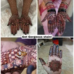 A collage showcasing the gorgeous, dark stains achieved with my organic henna. A great stain is the sign of high-quality, natural henna paste and proper aftercare.