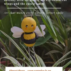 This little honey bee garden stake makes the cutest decor in your balcony with its googly eyes, translucent wings, and sweet smile. It's art that makes every garden corner smile.