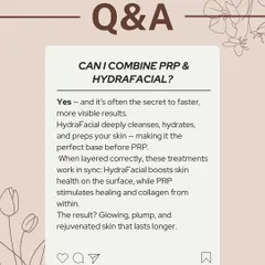 Can you combine PRP and HydraFacial? Yes, and it's often the secret to faster, more visible results. HydraFacial preps the skin perfectly, allowing the healing and collagen-stimulating power of PRP to work more effectively.