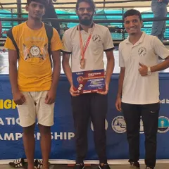 A proud moment for our team at the Golden Mongkhon Amateur National Muay Thai Championship. Our fighters Abhishek R K and Abhishek D stand with their coach after giving their all in the ring, representing the discipline and spirit of our school.