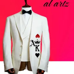 A studio shot of the custom Ace and King monogram blazer. This clean, graphic design is perfect for those looking to personalize their formal attire with a unique touch.
