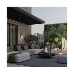 This chic and stylish rooftop terrace shows how soft furnishings play a crucial role in creating a comfortable outdoor living room. I source high-performance fabrics that can be effortlessly maintained throughout the year.