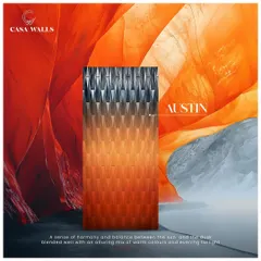 The 'Austin' panel creates a sense of harmony and balance. The design blends the sun and dusk with an alluring ombré mix of warm colors and evening twilight, woven into a repeating geometric pattern.
