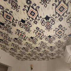 Another view of the ikat-patterned ceiling.