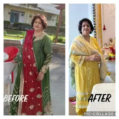 Here is another angle of this amazing 70 year old client's transformation. She looks radiant and healthy after losing 9 kgs in three months, embracing a new, fitter lifestyle.
