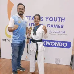 A proud moment with one of our gold medalists at the Stairs Youth National Games. Our coaching focuses on building the mental and physical strength needed for top-tier competitions.