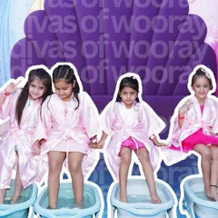 Friendship and fun are at the heart of our 'Divas of Wooray' experience. Little ones enjoy a pampering foot soak together, sharing giggles and making memories in their matching satin robes.