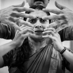 A powerful image from a rehearsal for 'Abandhana', a piece based on early feminist poetry. The hands of my collaborator represent the external and internal forces that can hold one back, a central theme we explored choreographically.