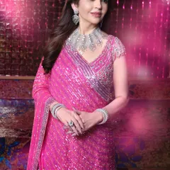 The ever gracious Mrs. Nita Ambani. For her Sangeet look, we created an atmosphere of elegance and celebration. The lighting was designed to complement the vibrant Falguni Shane Peacock outfit and the exquisite diamond jewelry, resulting in a portrait that is both grand and graceful.