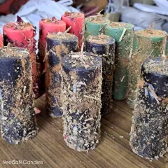 These rustic pillar candles are covered in special herbs for cleansing and protection. They are perfect for clearing out old energy and creating a space filled with warmth and positive vibes.