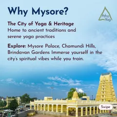 Why do we host a residential course in Mysore? It is the city of yoga and heritage, home to ancient traditions. This graphic explains how immersing yourself in the city's spiritual vibes, with places like Chamundi Hills to explore, enhances your training and connects you to the roots of yoga.