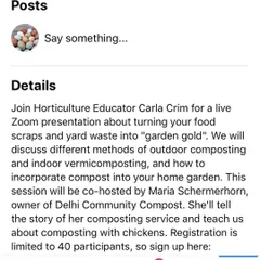 Here are the details for a live Zoom presentation I co-hosted about turning food scraps into "garden gold." In these sessions, I often share my personal story and my specific techniques for composting with chickens.