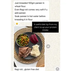 I love seeing my clients win, like this one who found a creative way to boost her protein intake by making a soft Ragi roti with paneer. Small, smart changes like this are what make a healthy lifestyle sustainable.