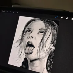 A shot of the finished digital portrait on the iPad screen. This view shows the artwork within the Procreate app interface, highlighting its digital origin.