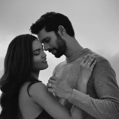 A simple, clean, and meaningful black and white image for Platinum Days of Love. This shot focuses on the authentic connection between the couple, which is central to the brand's story.