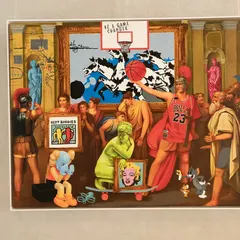 "Renaissance Reimagined" is a captivating masterpiece that blurs the boundaries of time. It incorporates pop culture icons like Marilyn Monroe, KAWS, and Tom & Jerry into a classical setting.