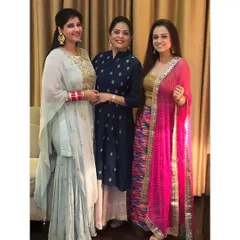 Here’s a great example of styling for different body types within one group. For this wedding event, I helped each person choose a silhouette, from a sharara to a lehenga, that best suited their shape and style. My goal is to make everyone feel like the best-dressed guest.