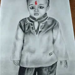 A commissioned portrait of a young boy in a traditional kurta, with the red bindi providing a striking pop of color.