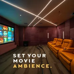 I design home theaters that are all about atmosphere. This setup features plush recliner seating and fully automated ambient lighting, allowing you to create the perfect movie-watching mood with a single touch.