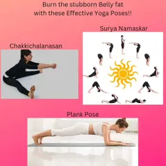 This graphic shows some of the most effective yoga poses for burning belly fat. My sessions incorporate asanas like Chakki Chalanasana, Surya Namaskar, and Plank Pose to create a complete workout for your midsection.