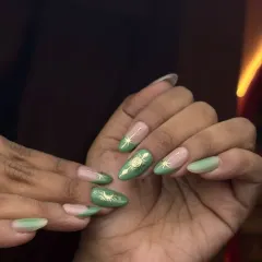 A final look at the beautiful sage green celestial nails, a perfect blend of mystical and modern style.