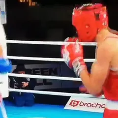 A close-up from a competitive fight. Maintaining focus and a strong guard is key, and we drill this relentlessly in our training.