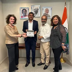 We are proud to take our Sangeet4All program global. Here, we are presenting our curriculum book, "Shastra," to H.E. DC Manjunath ji in Houston, marking our collaboration to bring structured Indian music education to students in the US.