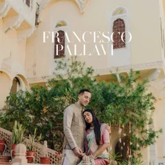 An intimate portrait of the couple against the soft, warm tones of the palace walls. This photo focuses on their quiet connection, framed by the beautiful heritage setting.