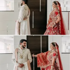The first look. This sequence captures the groom's reaction as he turns to see his bride for the first time, a moment filled with emotion and surprise.