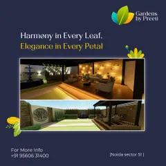 This design collage illustrates our principle of finding harmony in every leaf and elegance in every petal. It combines a serene water feature with a cozy, well-lit indoor-outdoor lounge area for our Noida Sector 51 concept.