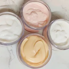 The perfect, creamy texture of my handmade face creams. I make these in micro batches to ensure freshness, adjusting the formula to suit the current weather and skin needs.