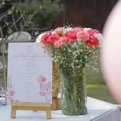 A personalized menu for a baby shower, featuring a cute teddy bear design. I love working with clients to add these small, meaningful details to their events.