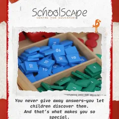 Montessori materials, like these stamp game tiles, never give away the answer. They are designed to let children discover concepts for themselves, which is what makes them so special.