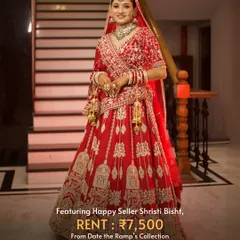Happy Seller Shristi Bisht's Lehenga for Rent. This stunning red bridal lehenga, once worn by our happy seller Shristi, is now available to rent for just ₹7,500. Your dream look is now a smart investment.